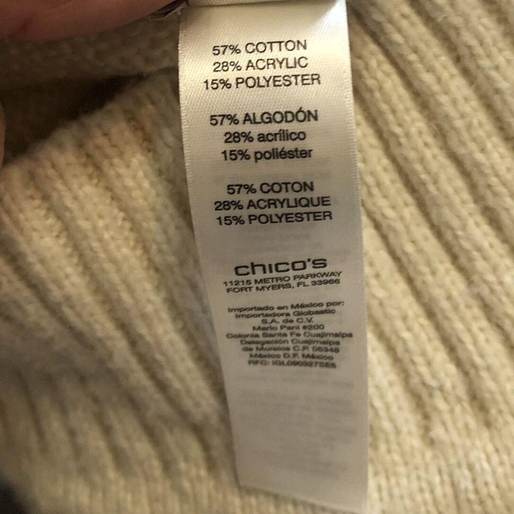Chico's Zenergy Cream Cable Knit Turtleneck‎ Sweater S/M - Picture 5 of 6
